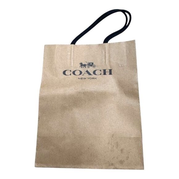 Coach New York Brown Paper Shopping Bag With Black Handles Empty Gift Authentic - Picture 1 of 5